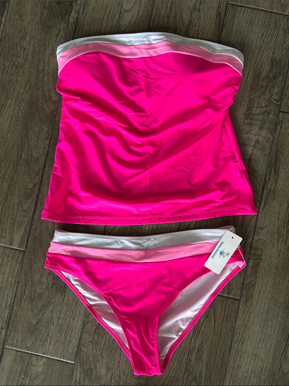 NWT…Bright Pink Strapless Tankini Set - Women Swim